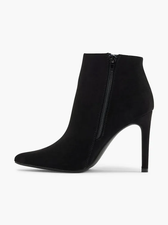 Graceland  Black Suede Stiletto High Heeled Ankle Boot