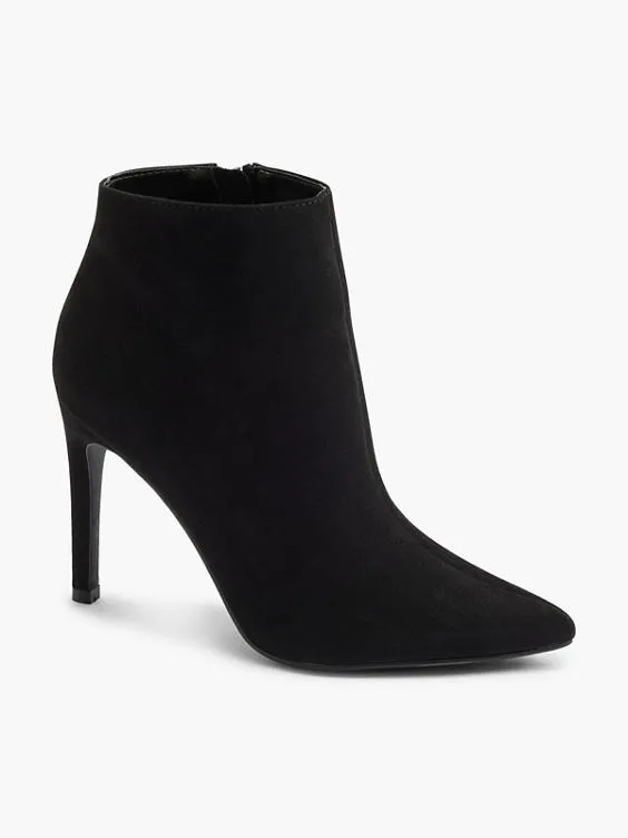 Graceland  Black Suede Stiletto High Heeled Ankle Boot