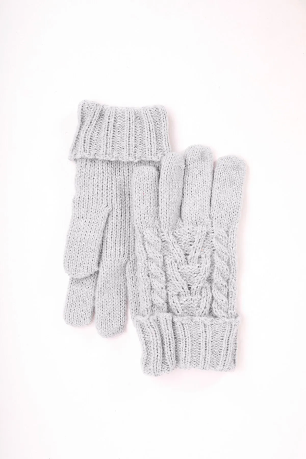 Grey Cable Knit Beanie & Glove Gift Set