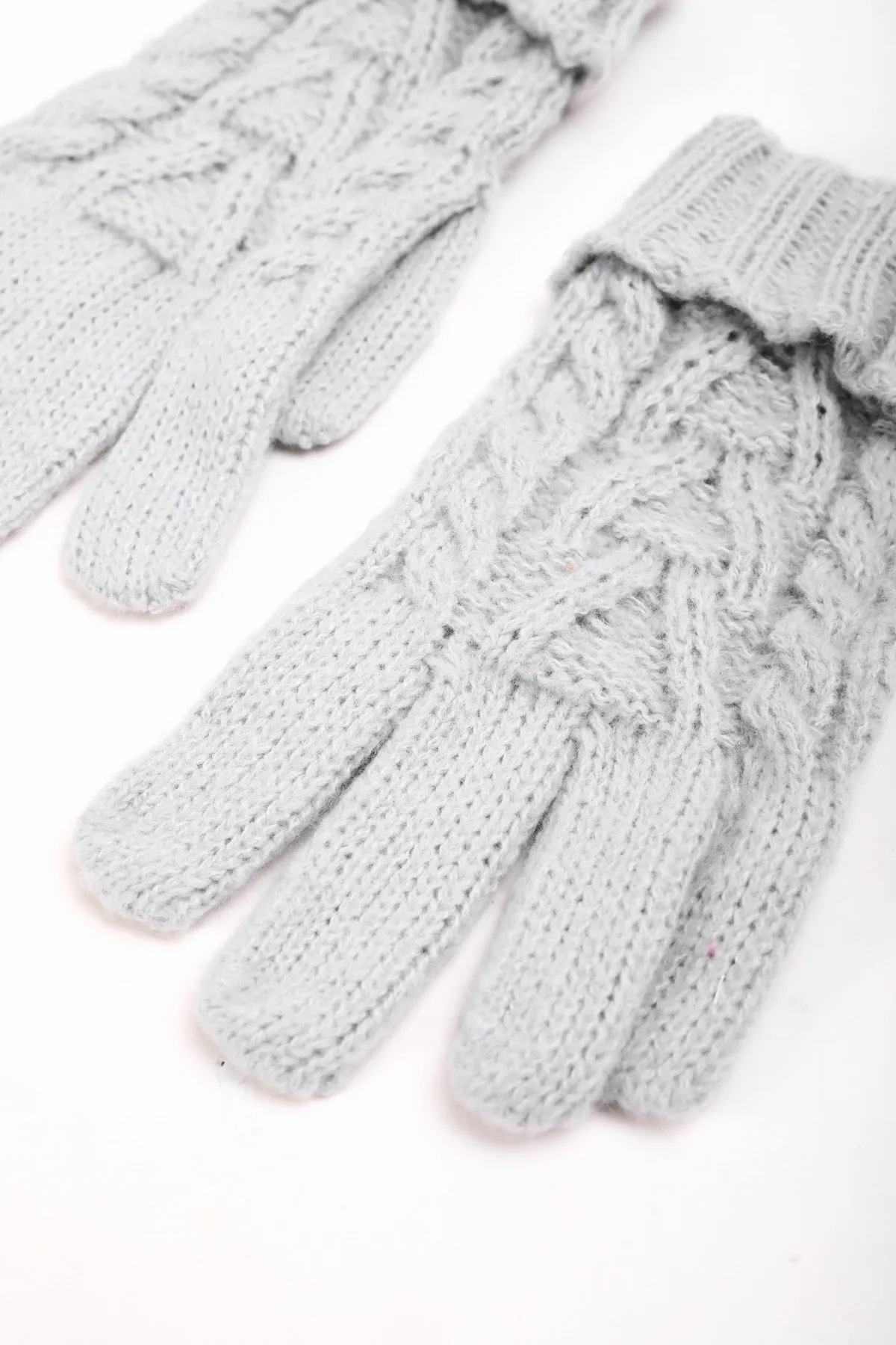 Grey Cable Knit Beanie & Glove Gift Set