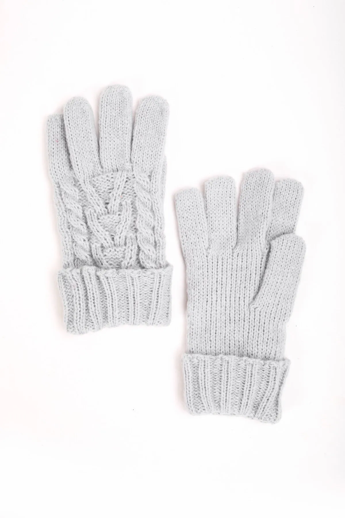 Grey Cable Knit Beanie & Glove Gift Set