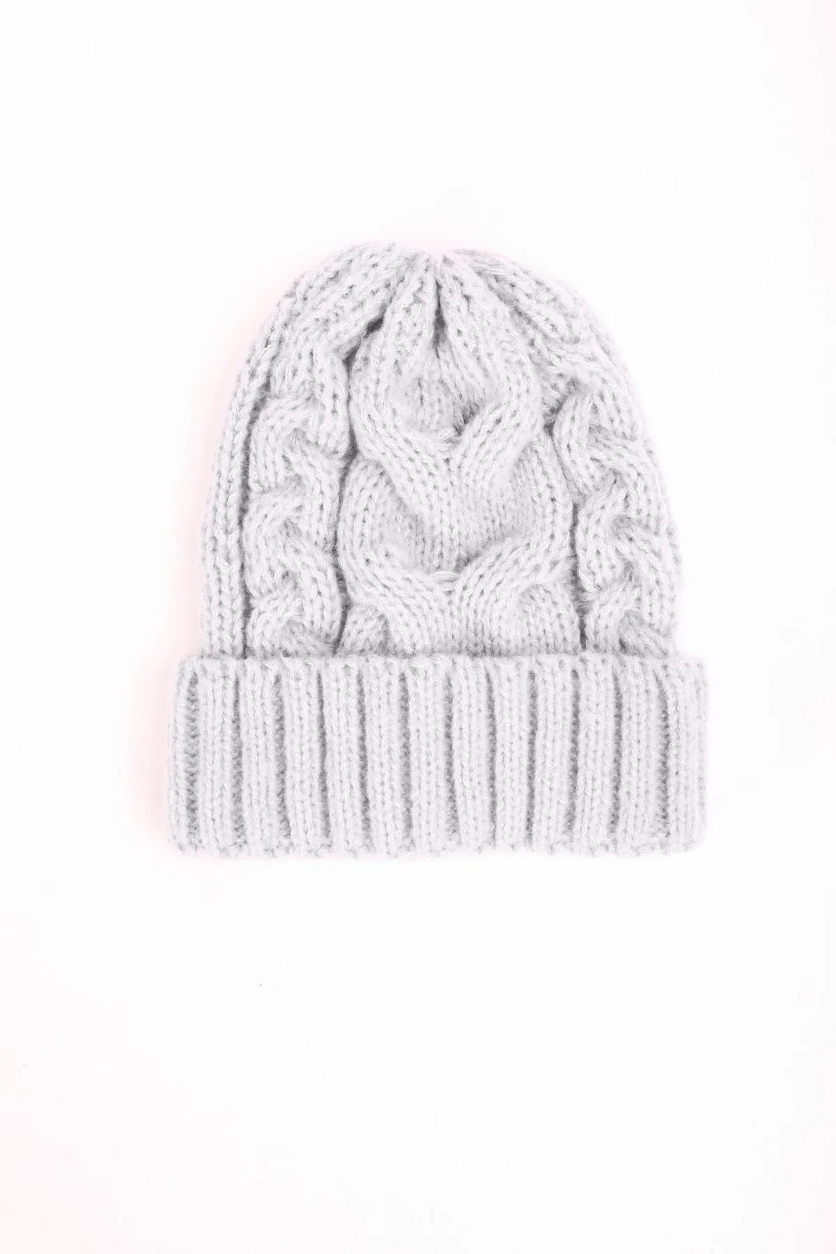 Grey Cable Knit Beanie & Glove Gift Set