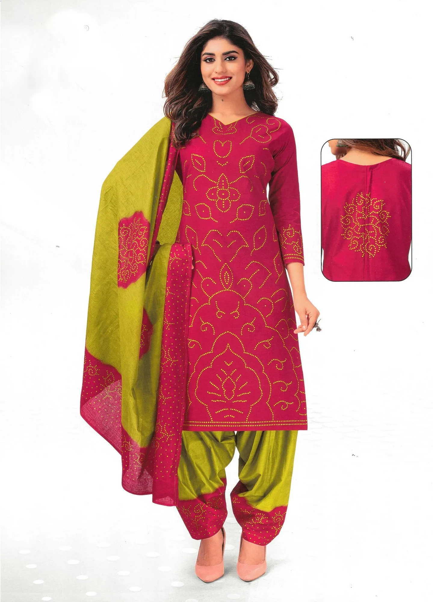 LADYLINE Readymade Bandhej Printed Pure Cotton Salwar Kameez Dress Indian