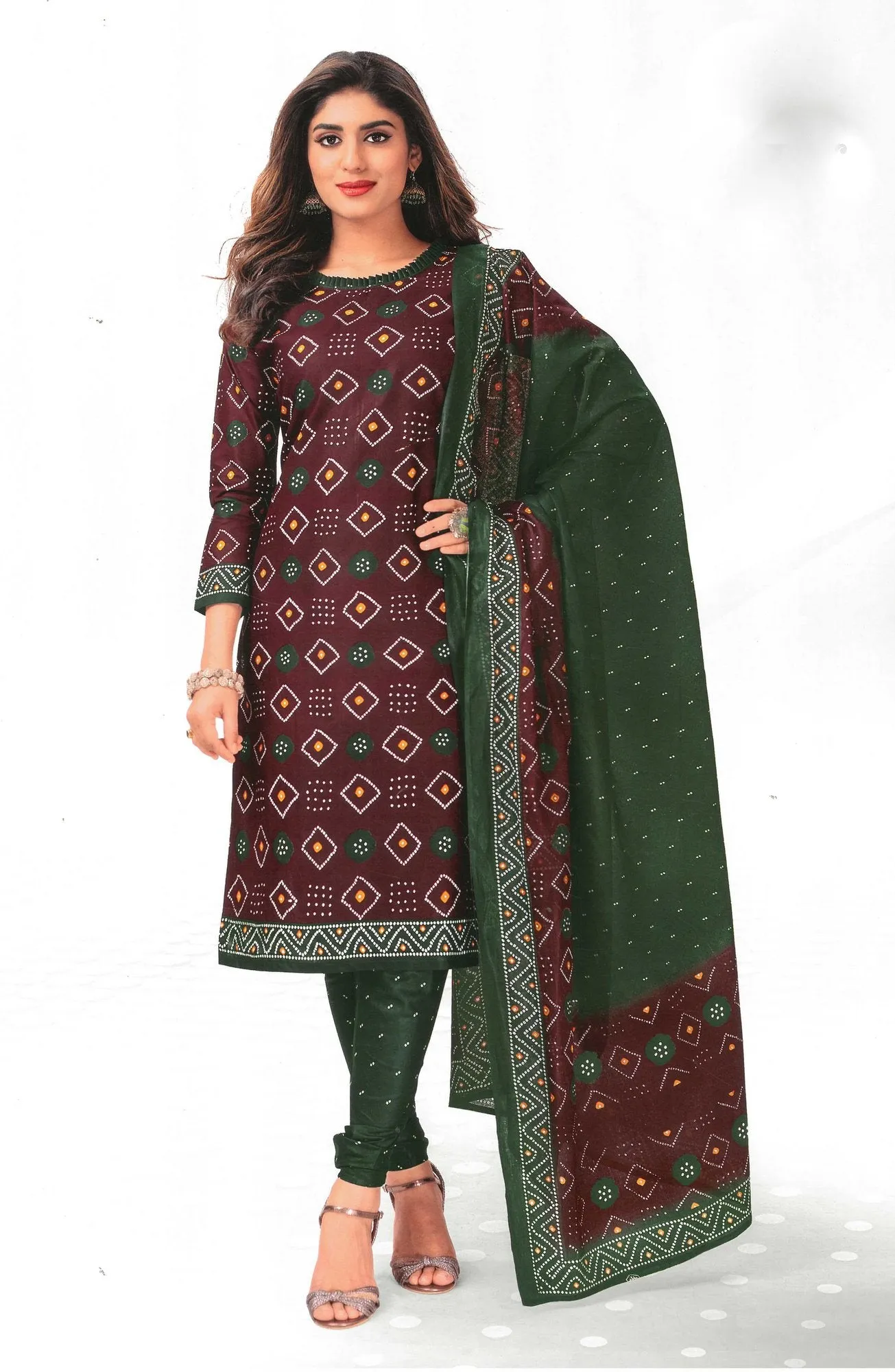 LADYLINE Readymade Bandhej Printed Pure Cotton Salwar Kameez Dress Indian