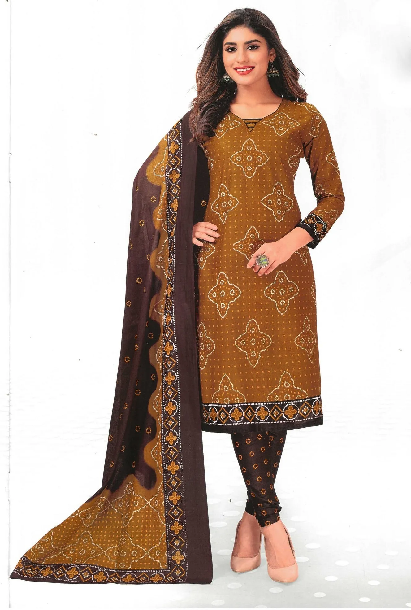 LADYLINE Readymade Bandhej Printed Pure Cotton Salwar Kameez Dress Indian