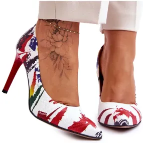 Lewski Shoes Fashionable Leather High Heels Leski Shoes 2659 White and Red