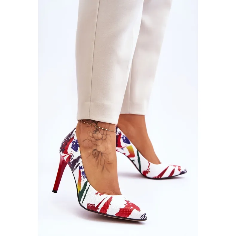 Lewski Shoes Fashionable Leather High Heels Leski Shoes 2659 White and Red