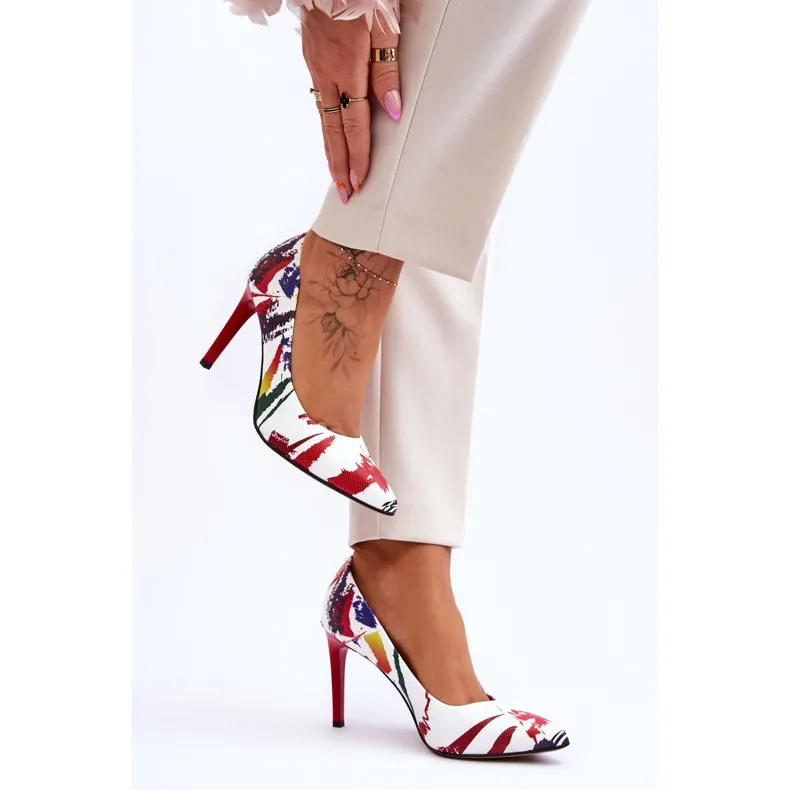 Lewski Shoes Fashionable Leather High Heels Leski Shoes 2659 White and Red