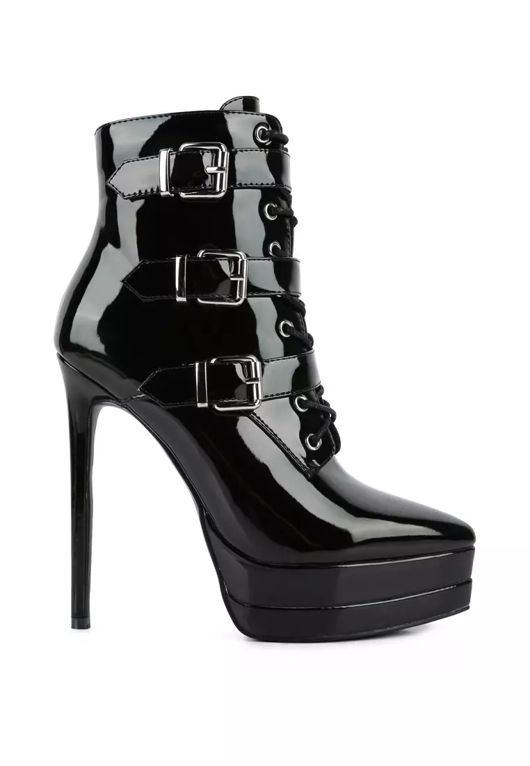 London Rag Black High Heeled Patent PU Stiletto Boot