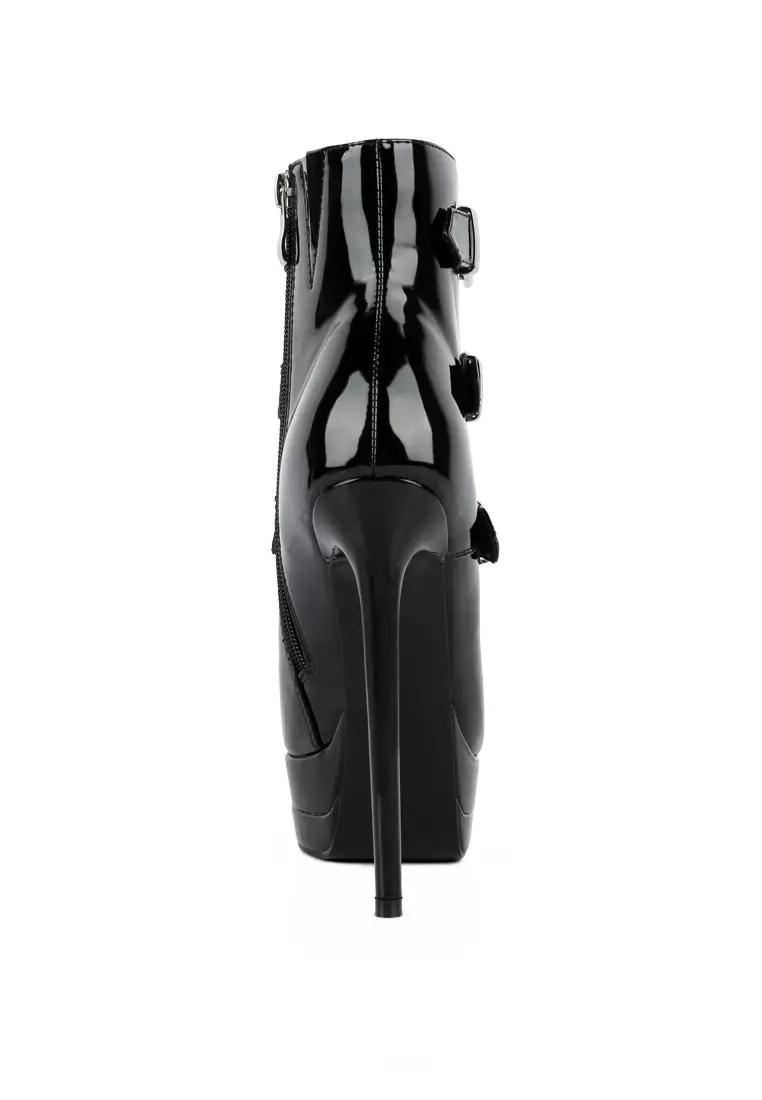 London Rag Black High Heeled Patent PU Stiletto Boot