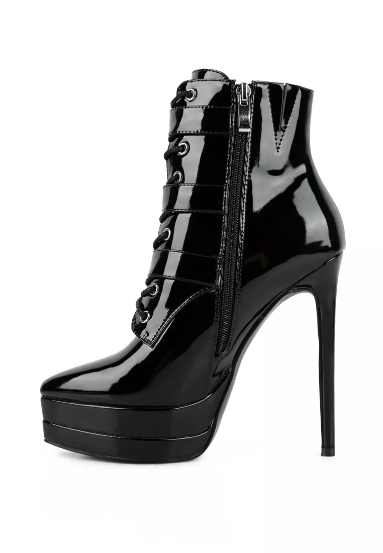 London Rag Black High Heeled Patent PU Stiletto Boot