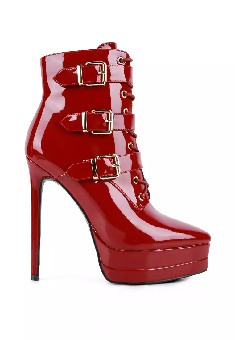 London Rag Burgundy High Heeled Patent PU Stiletto Boot