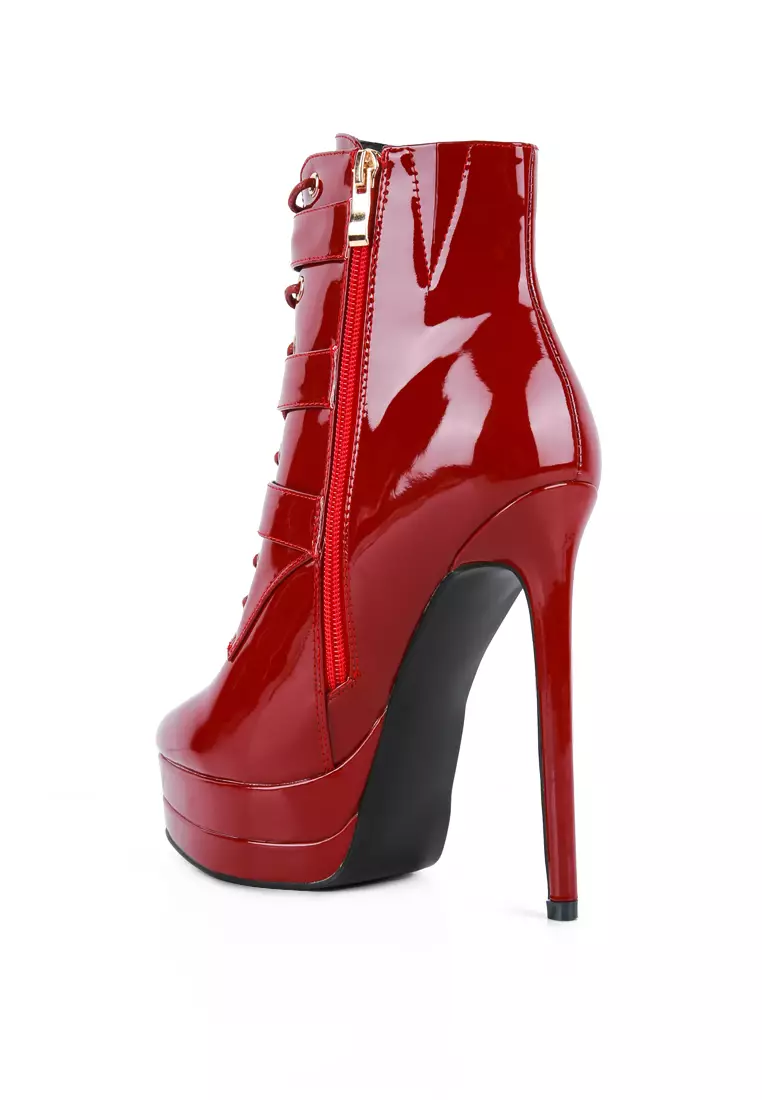 London Rag Burgundy High Heeled Patent PU Stiletto Boot