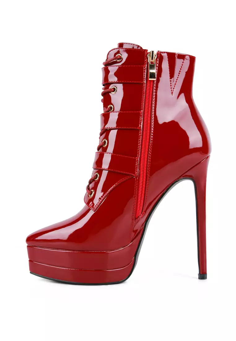 London Rag Burgundy High Heeled Patent PU Stiletto Boot