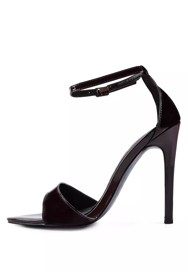 London Rag Espresso Ankle Strap Stiletto Heeled Sandals