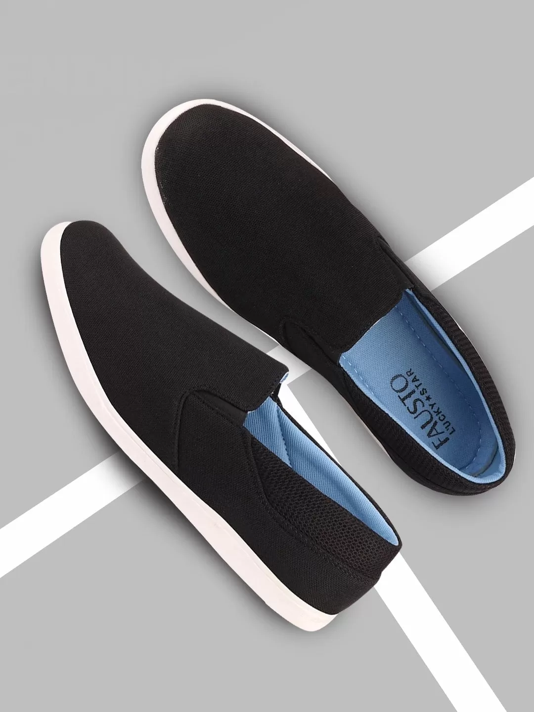 Men Black Casual Canvas Slip-On Shoes