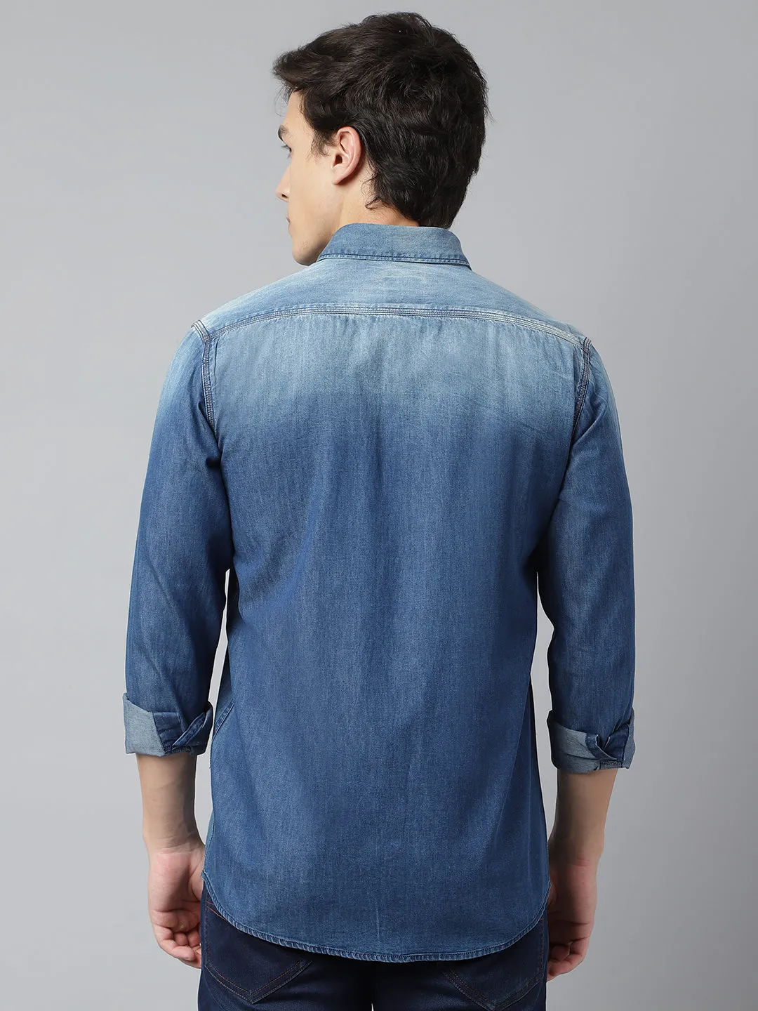 Men Blue Standard Fit Solid Casual Shirt