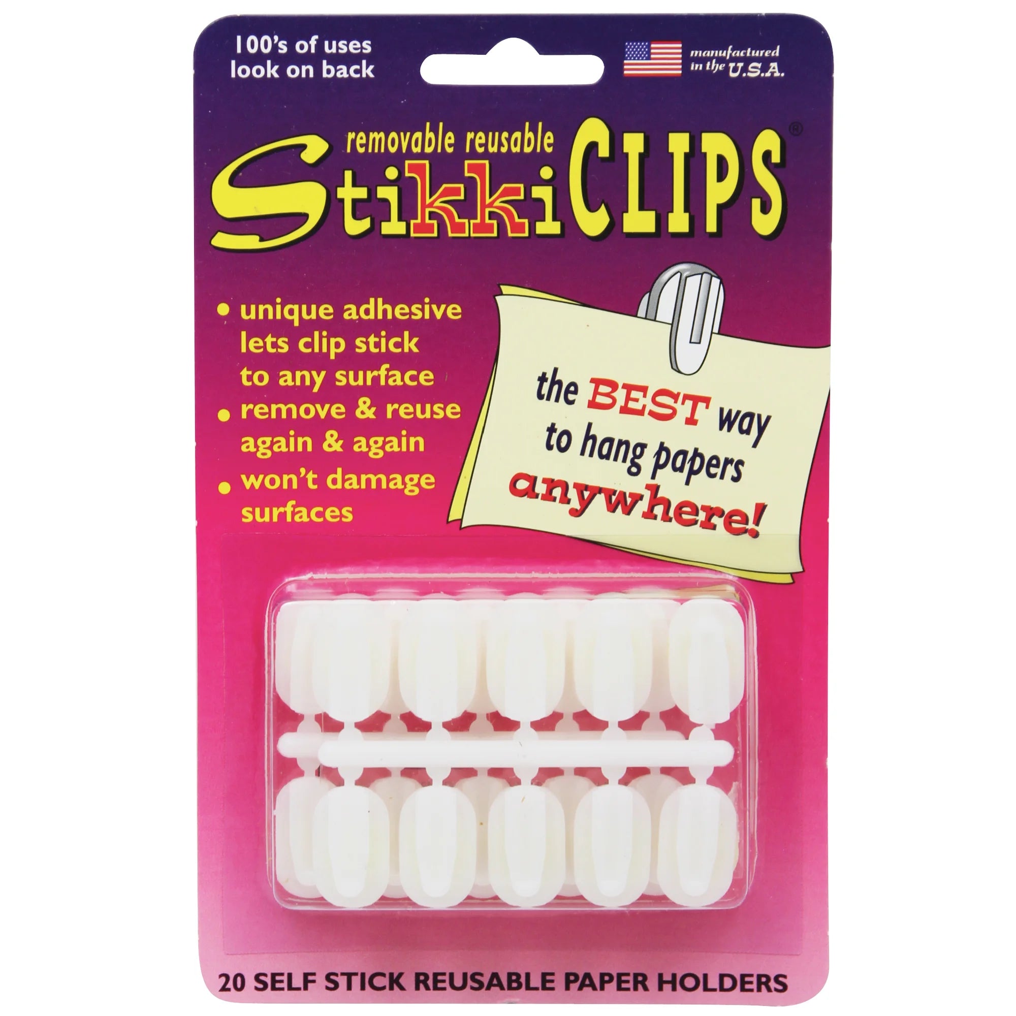 New: StikkiClips 20-Pack Reusable Paper Holders Made in USA