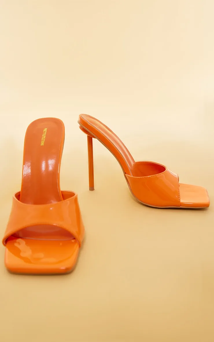 Orange Mule Strap Round Stiletto Heeled Sandals