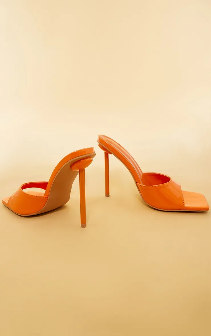 Orange Mule Strap Round Stiletto Heeled Sandals