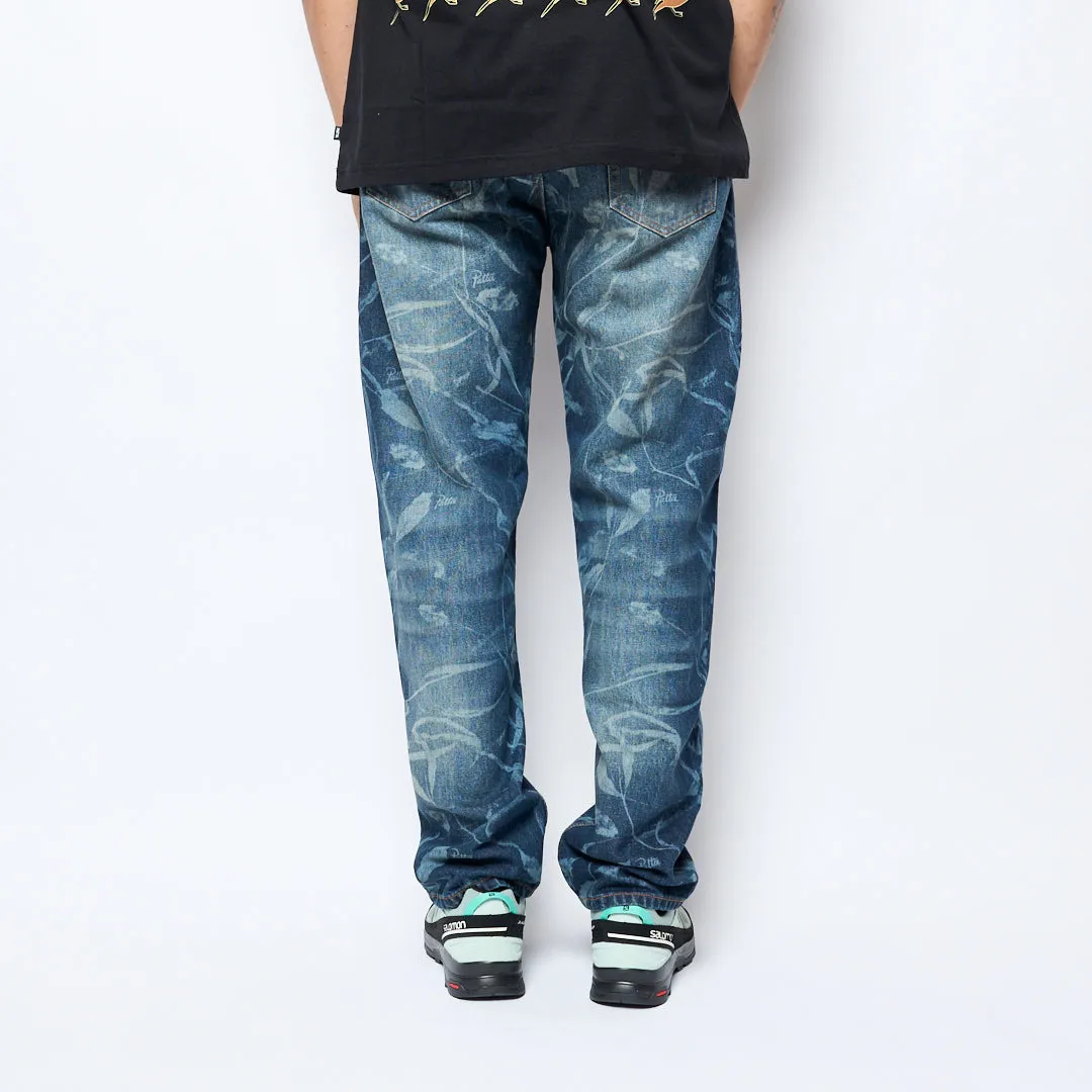 Patta - Leaves Laser Printed Denim Jeans (Blue Denim)