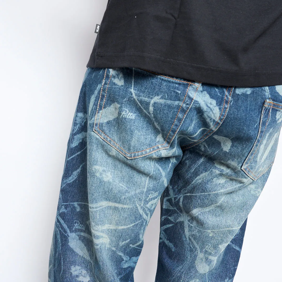 Patta - Leaves Laser Printed Denim Jeans (Blue Denim)