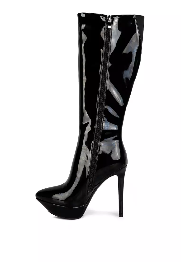 Rag & CO. Black Patent Stiletto Heeled Knee high Boots