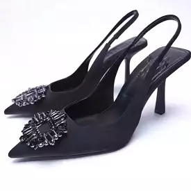 Rhinestones Decorated Pointed Heels Pumps