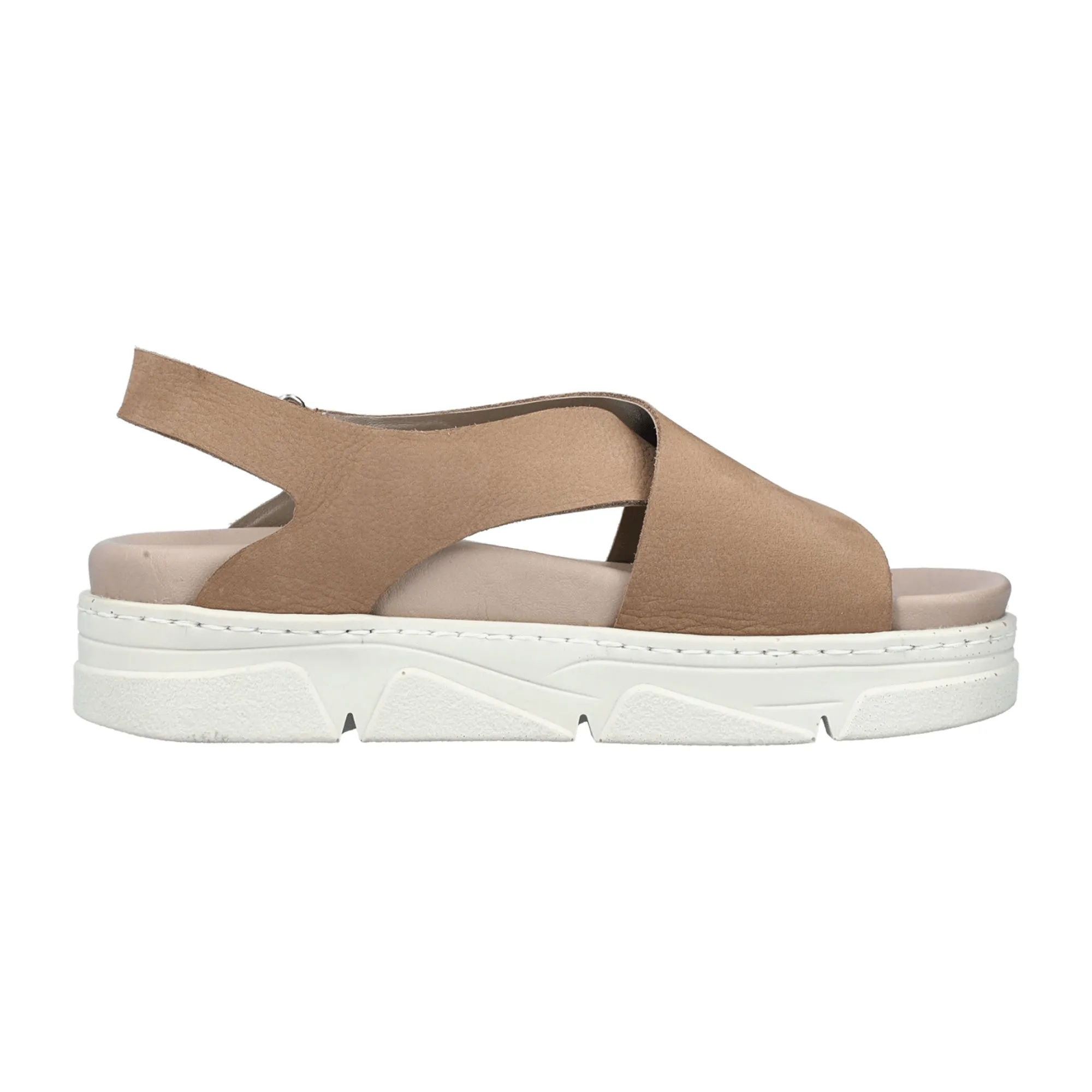 Rieker Beige Leather Sandals for Women with Platform Spring Summer Design