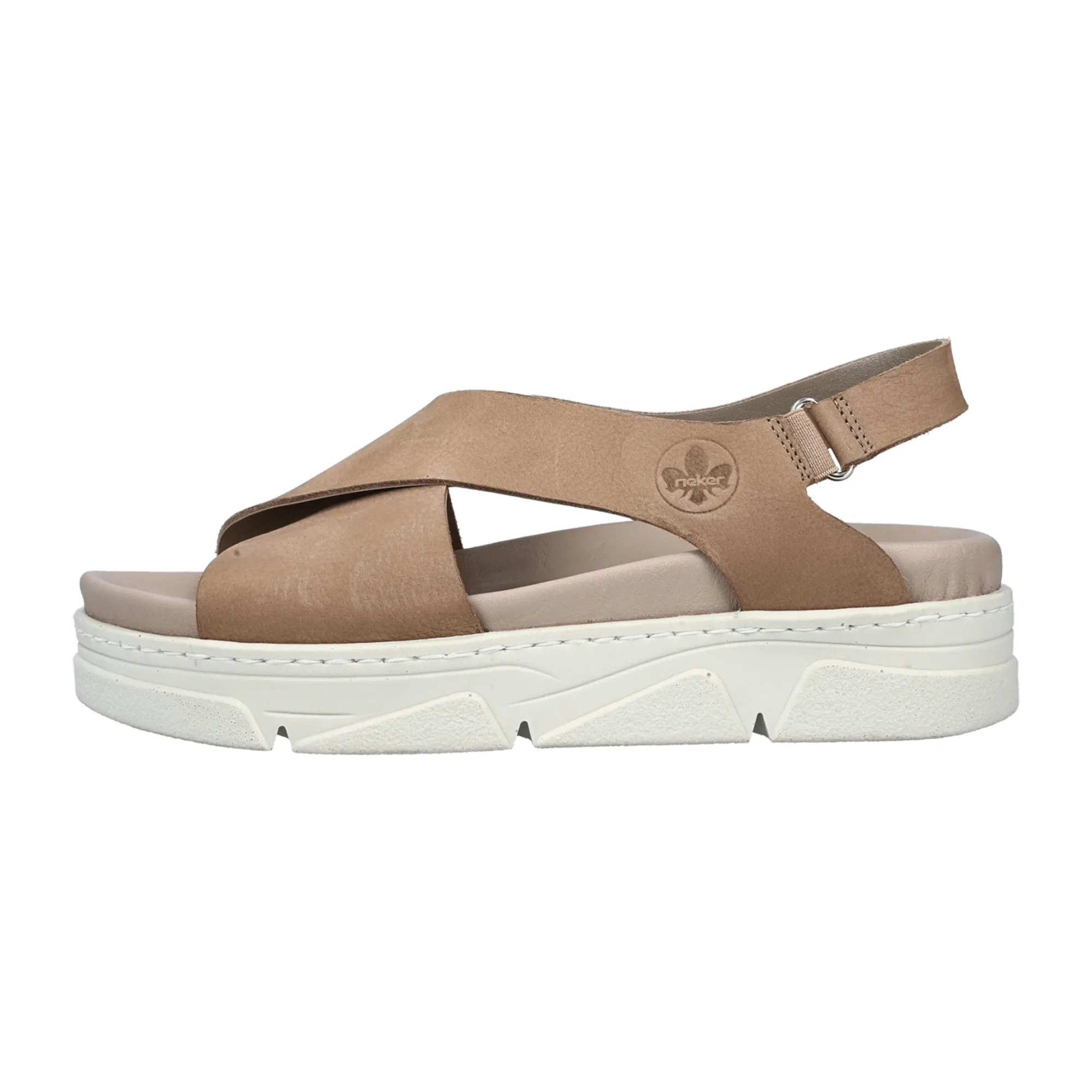 Rieker Beige Leather Sandals for Women with Platform Spring Summer Design