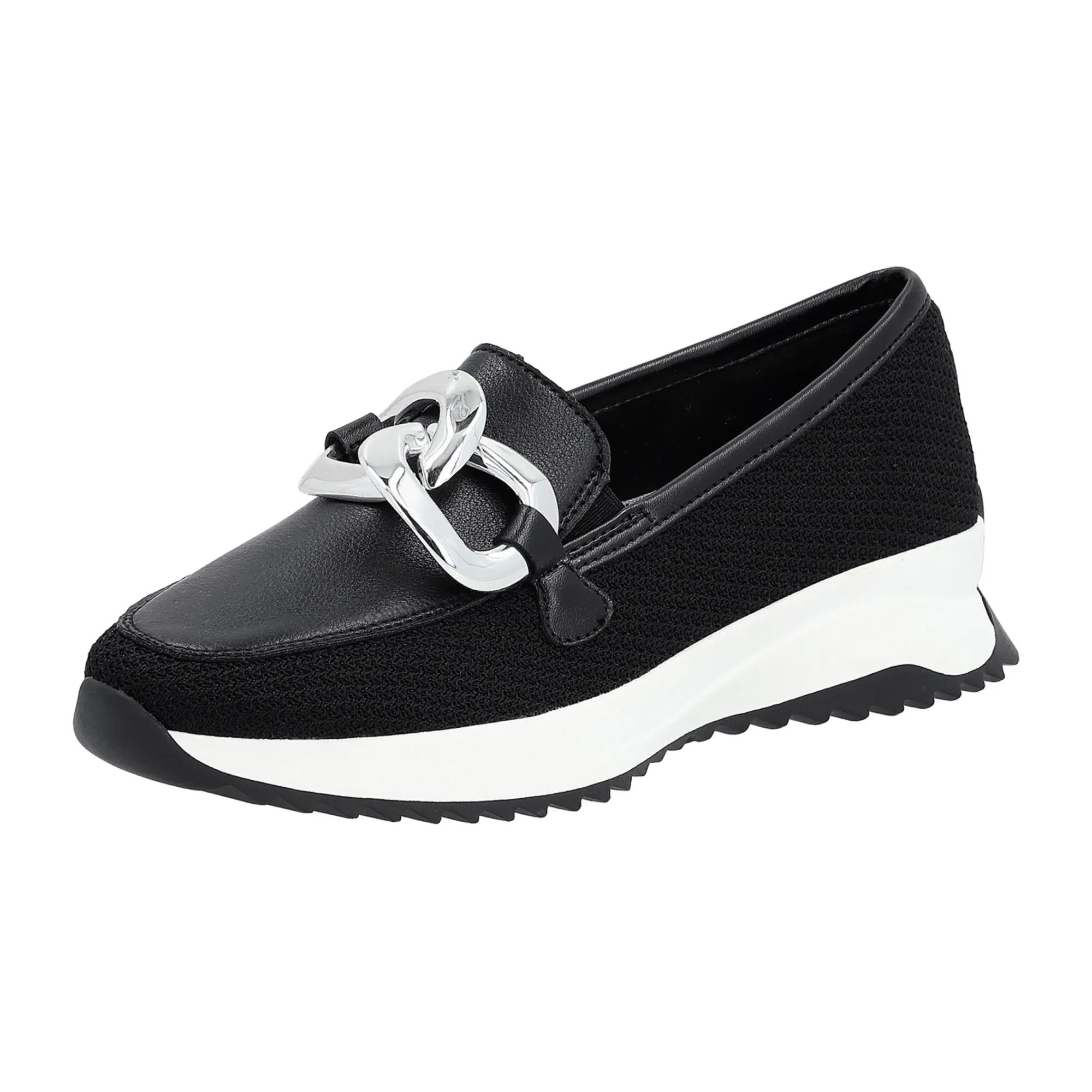 Rieker Women's Slip-On Shoes Black Leather Mix Round Toe Casual Comfort