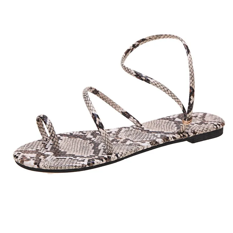 Snake Pattern Flat Summer Clip Toe Gladiator Sandals Woman Non Slip Beach Shoes