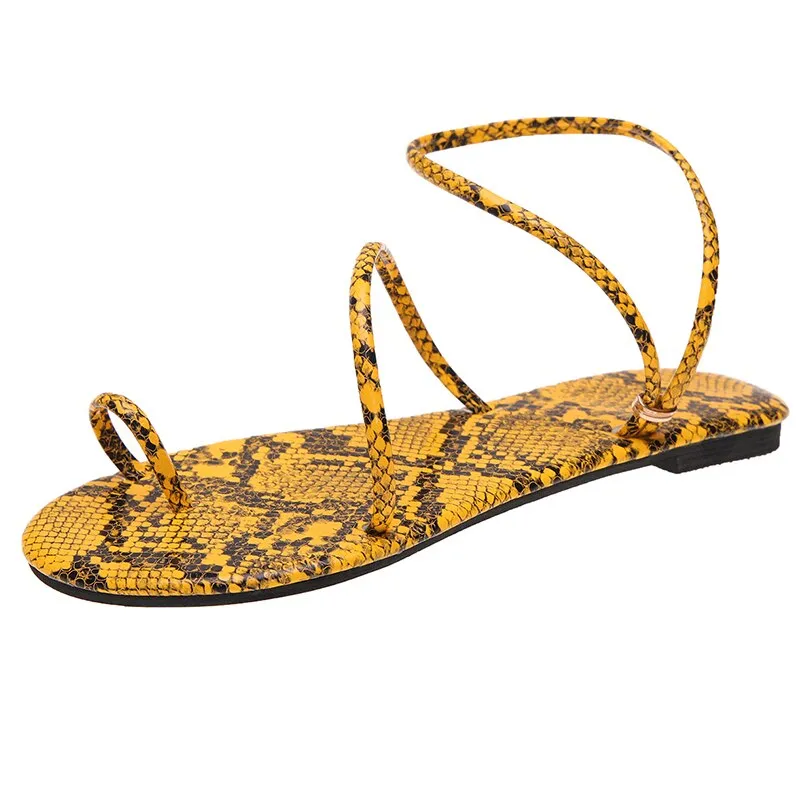 Snake Pattern Flat Summer Clip Toe Gladiator Sandals Woman Non Slip Beach Shoes