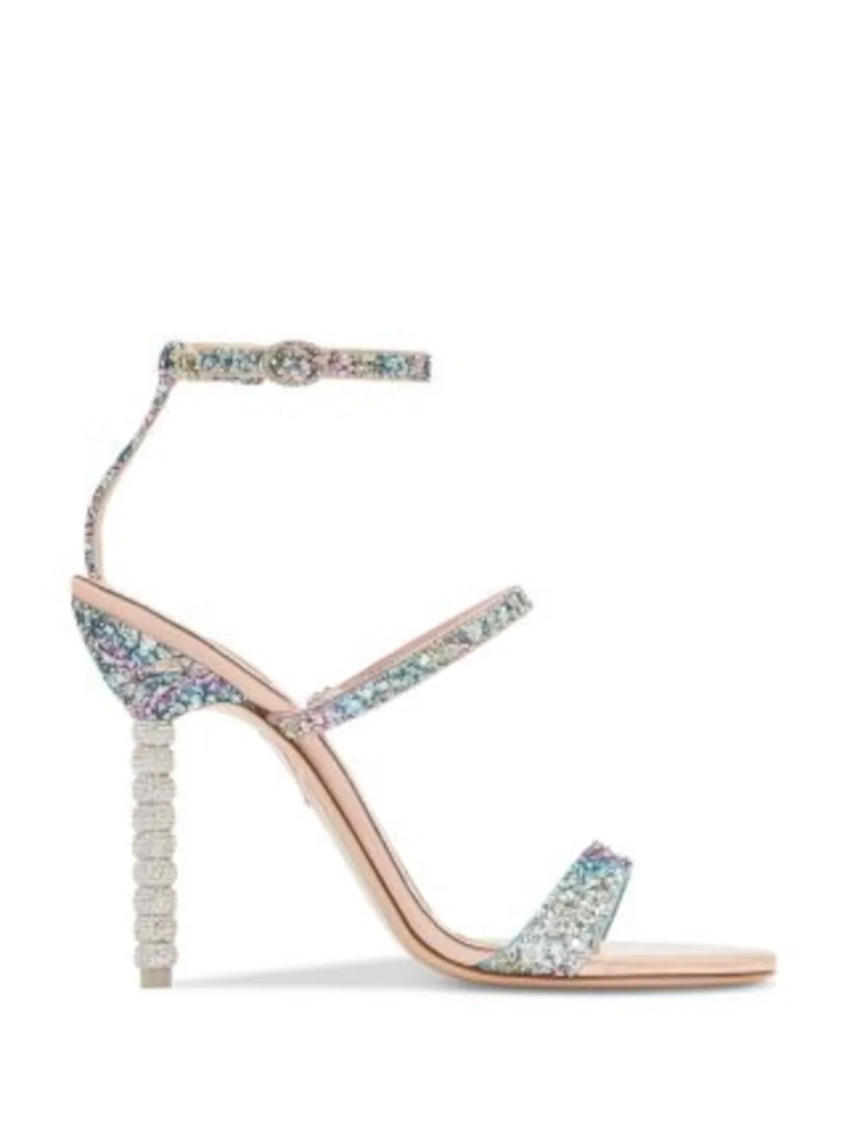 SOPHIA WEBSTER Womens Blue Glitter Crystal Embellished Bead Heel Padded Goring Glitter Ankle Strap Rosalind Almond Toe Stiletto 