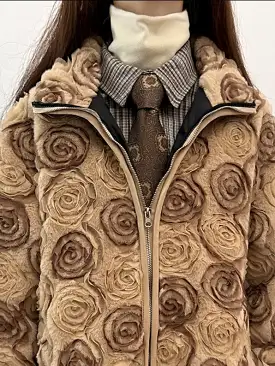 Spring Flower designer original national style rose lamb velvet jacket for women