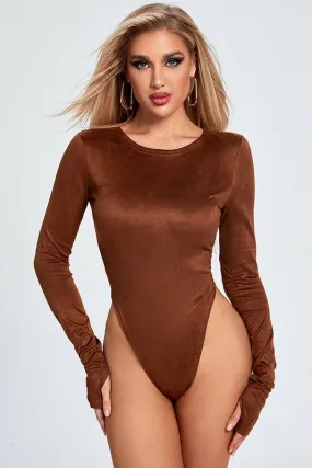 Suede-Like Long Sleeve Bodysuit