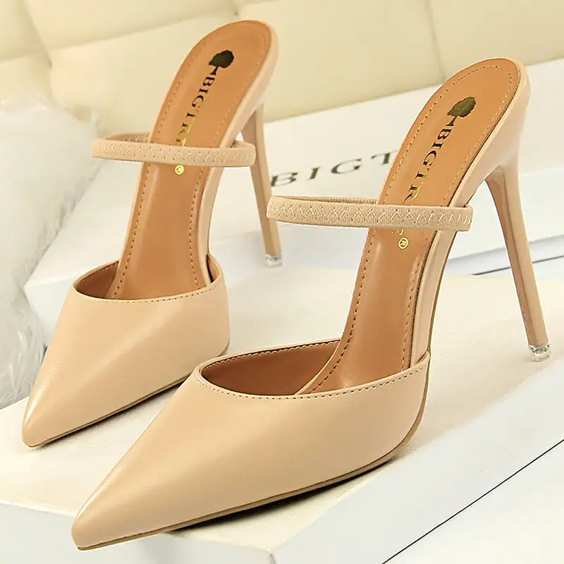 Summer High Heels Slippers Pu Heeled Sandals Stiletto Ladies Shoes