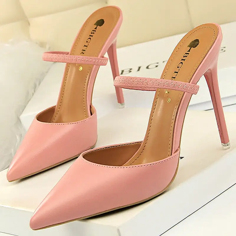 Summer High Heels Slippers Pu Heeled Sandals Stiletto Ladies Shoes