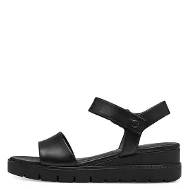 Tamaris Leather Wedge Sandal Black