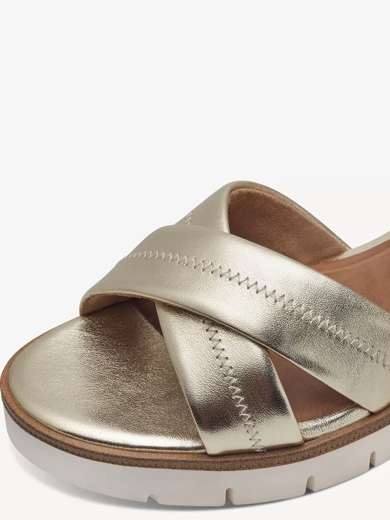 Tamaris Leather Wedge Sandal Gold