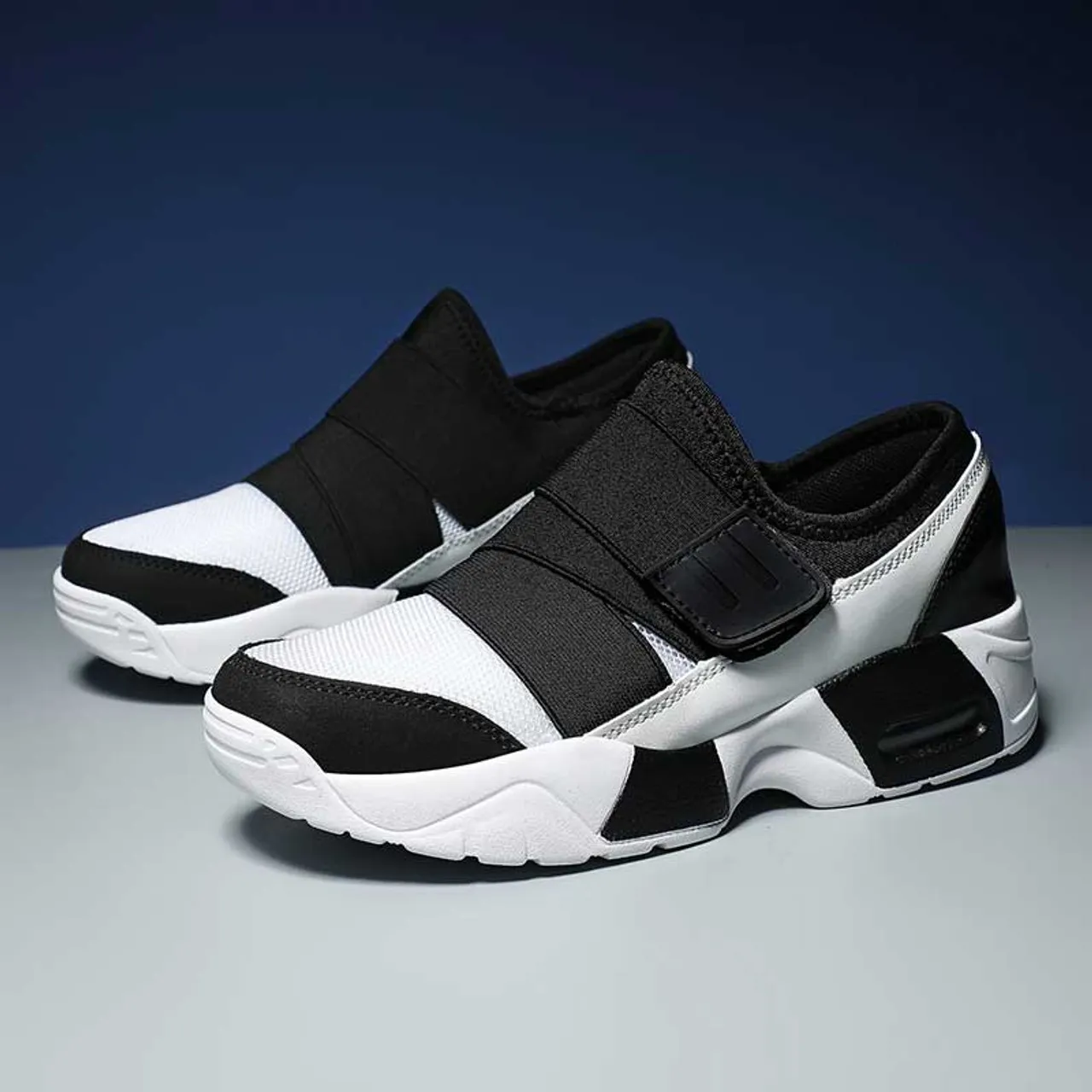 White black casual velcro slip on shoe sneaker