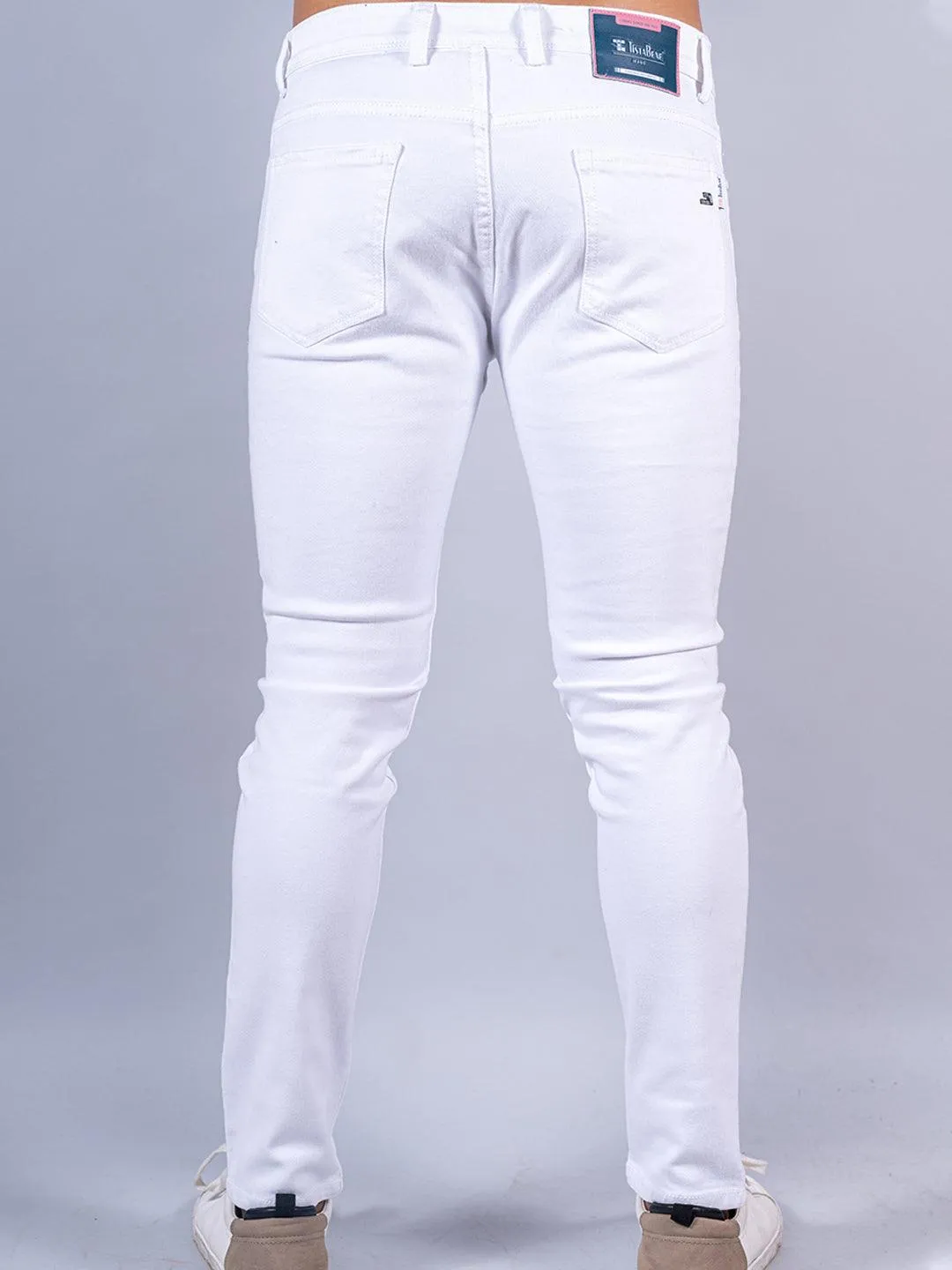 White Distressed Loose Ankle Stretchable Mens Jeans