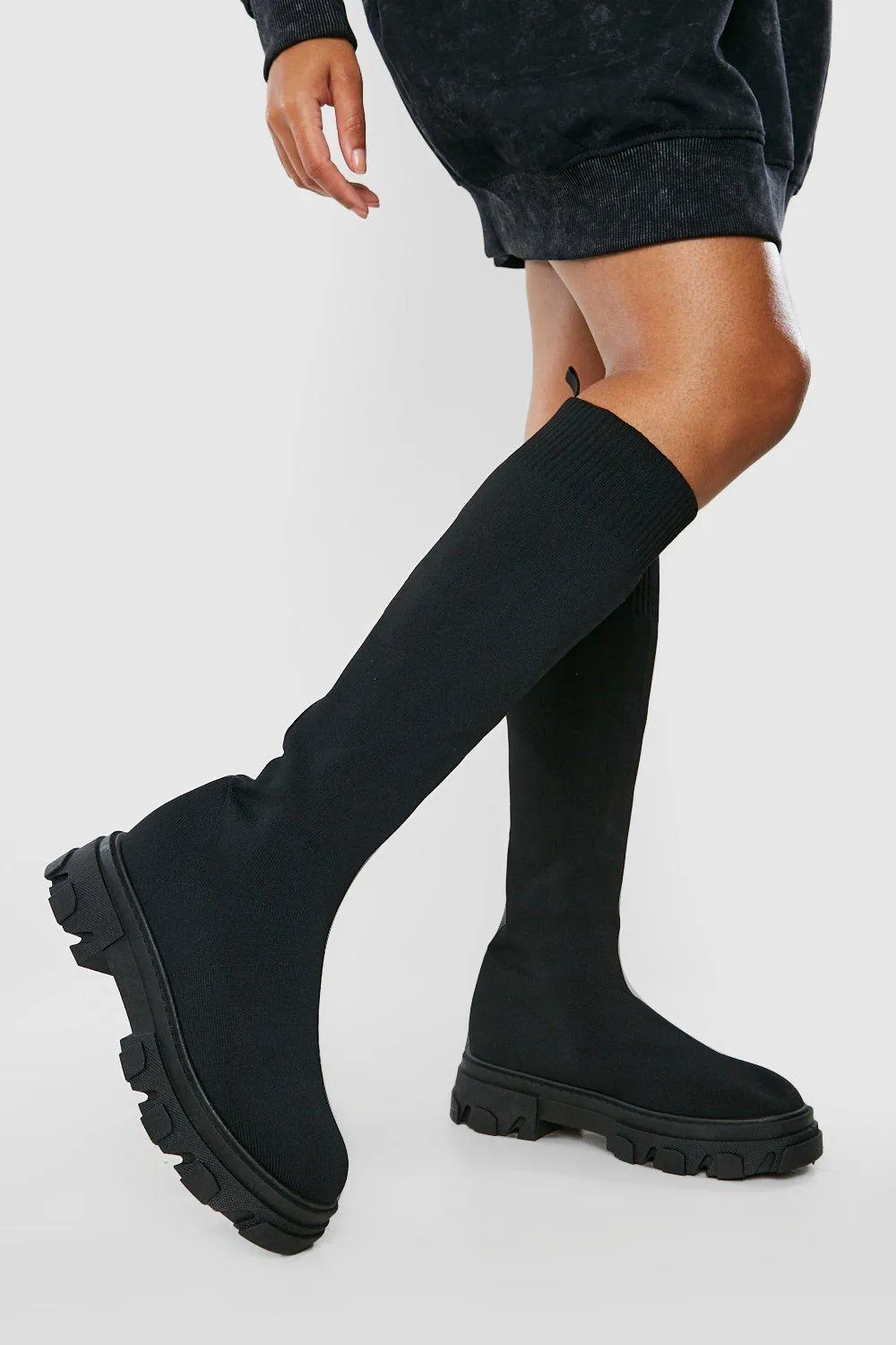 Wide Width Knee High Knitted Chunky Boots