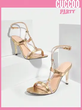 Woman Shoes Fashionable High-Heeled Sandals With Rhinestone Strappy Details Wedding Shoes For Spring And Summer