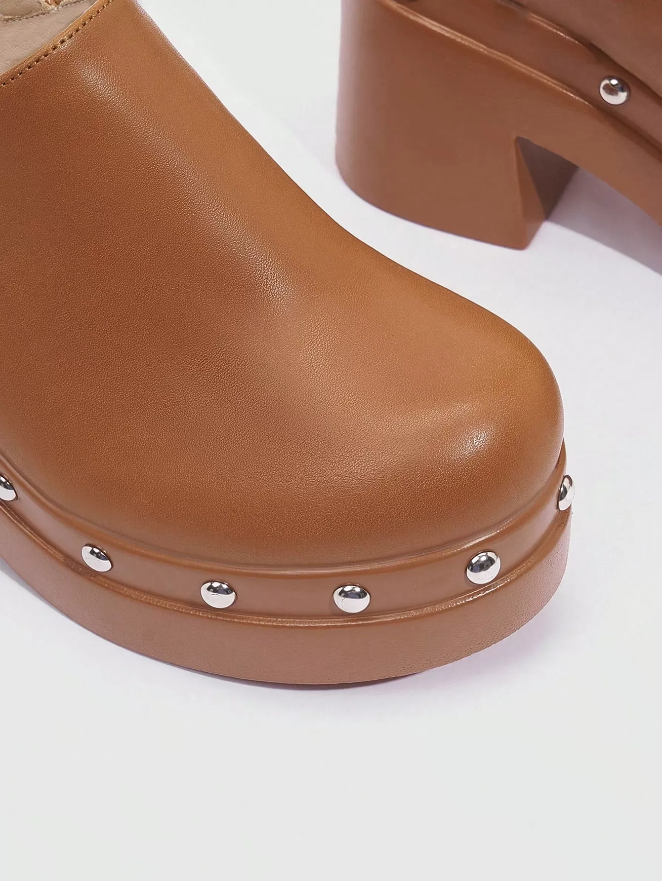 Woman Shoes Valentine Days Day Studded Detail Fashion Closed Toe Platform Brown Slingbacks